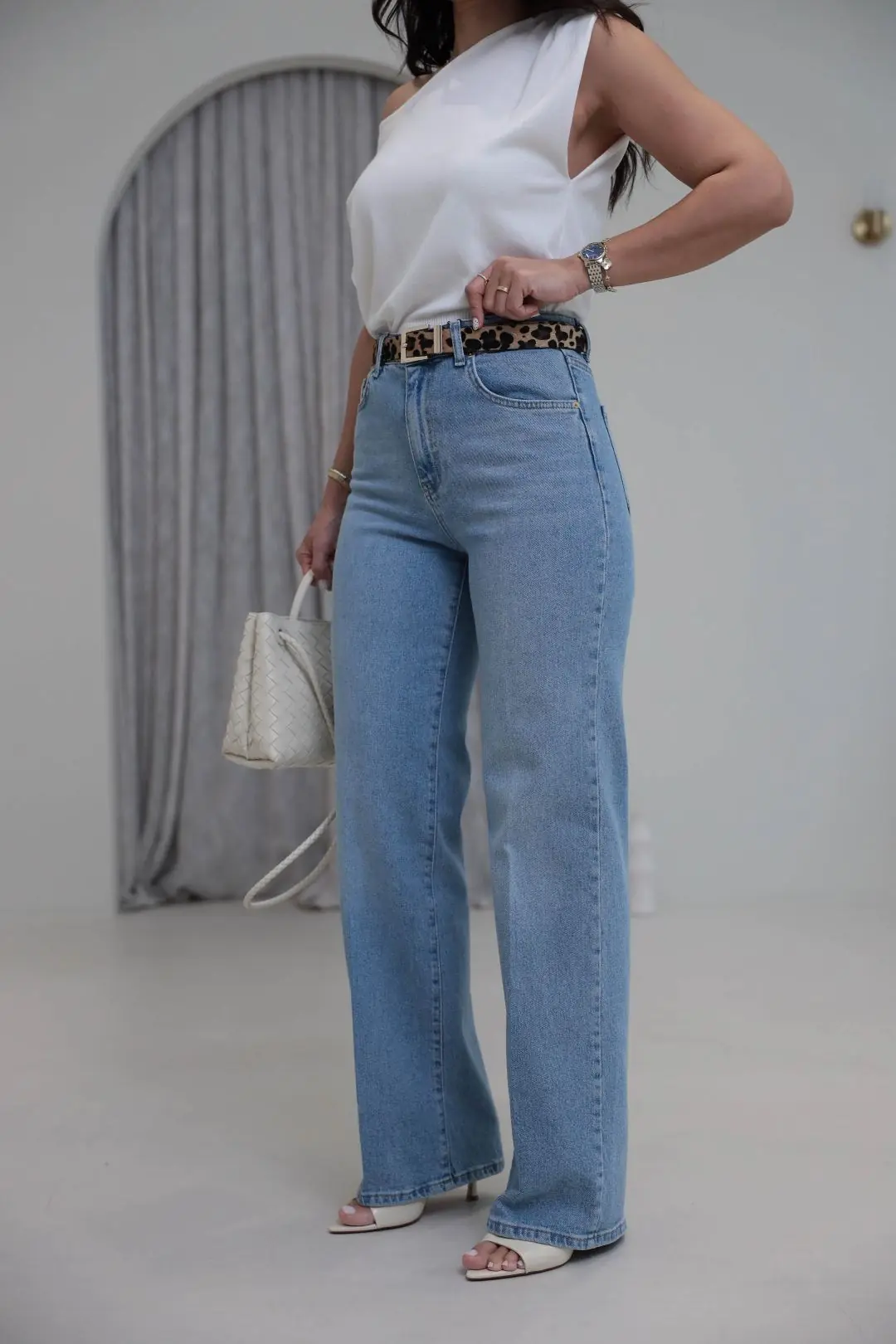 4219 Leopar Kemerli Straight Jean AÇIK MAVİ
