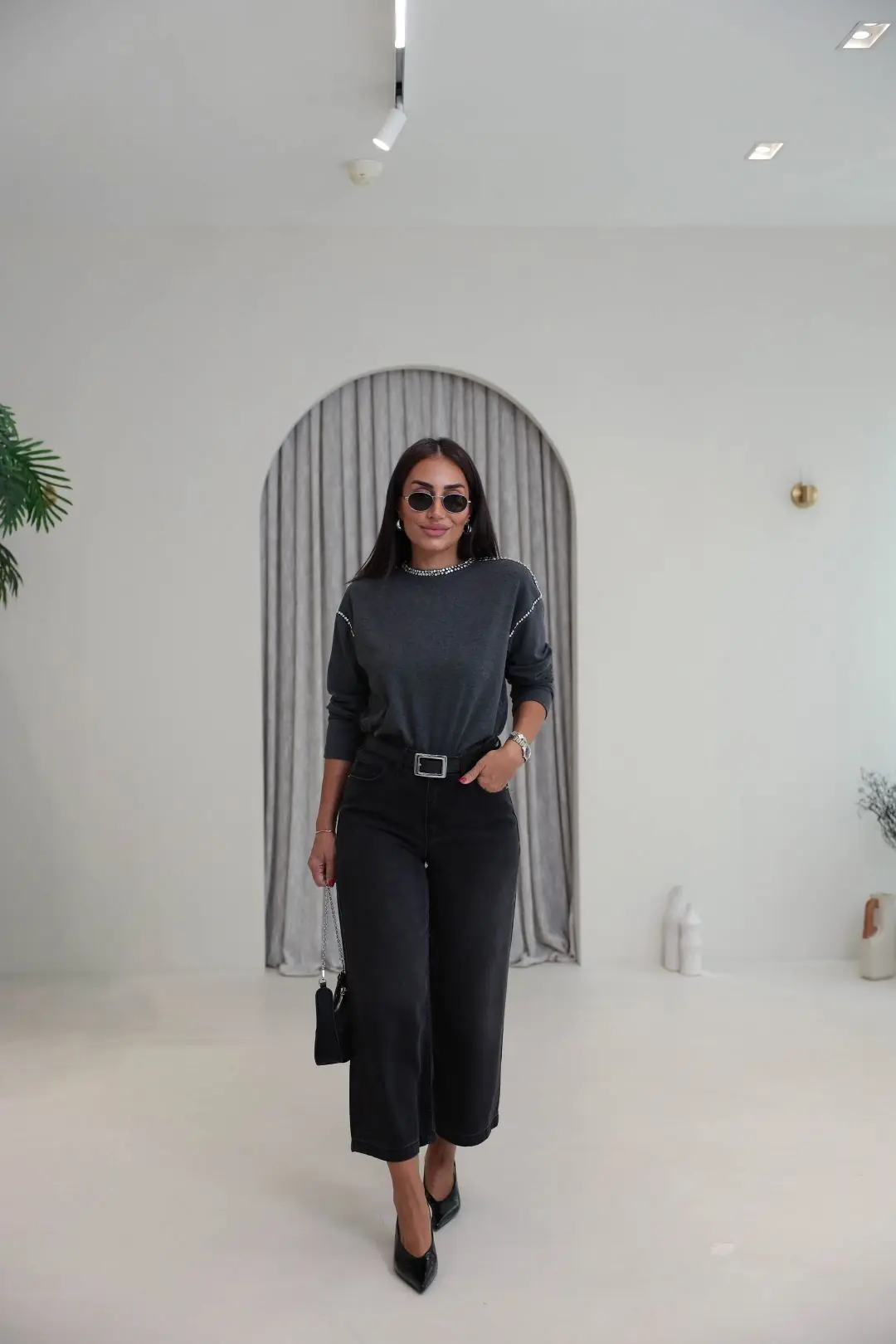 1027 Culotte Tencel Kumaş Pantolon ANTRASİT