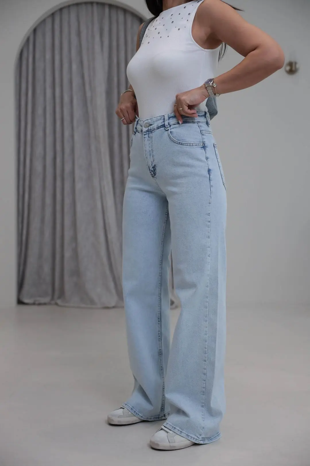 488 Likralı Wide Leg Jean BUZ MAVİ