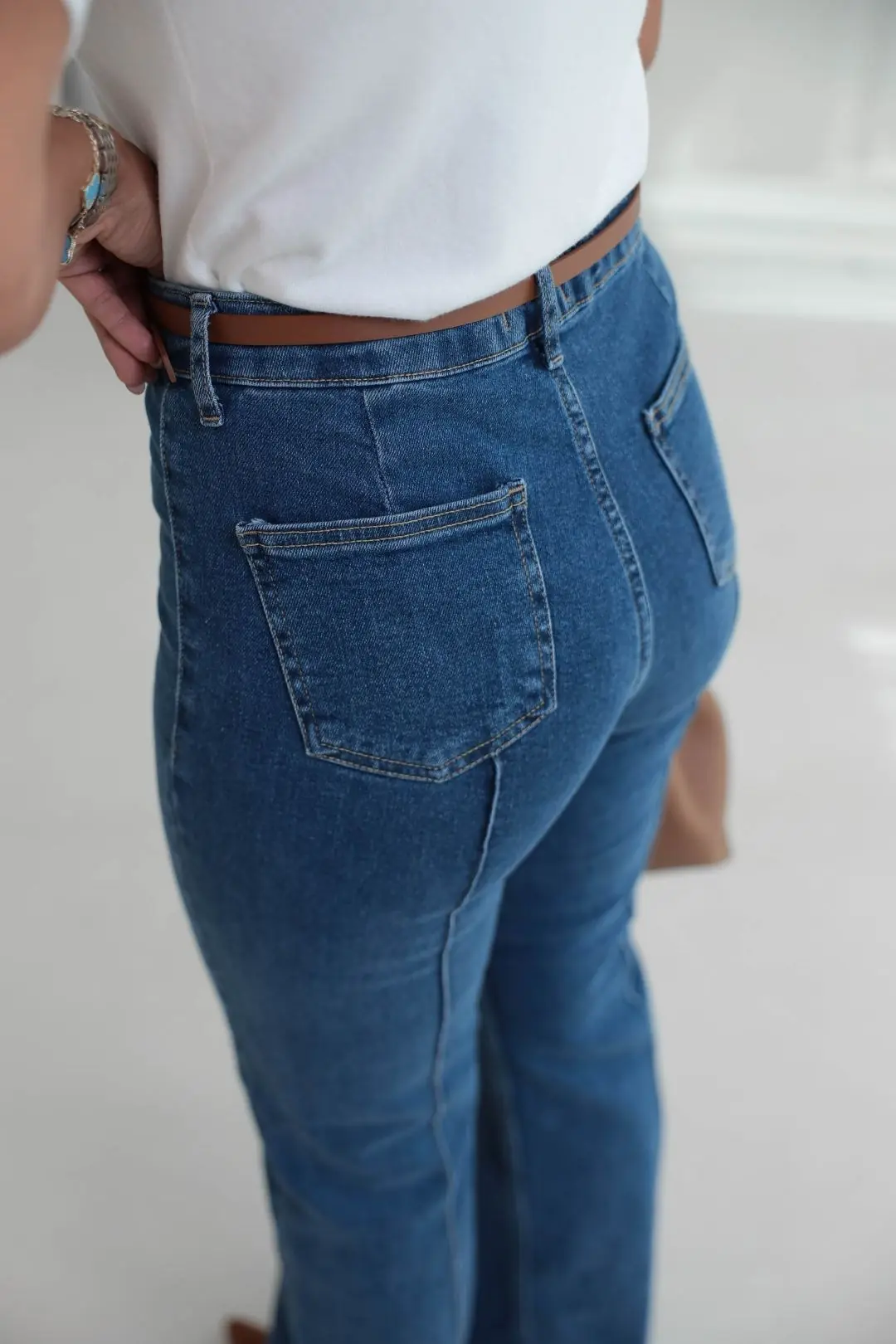 2628 Kemerli Önü Çimalı Denim Pantolon AÇIK MAVİ