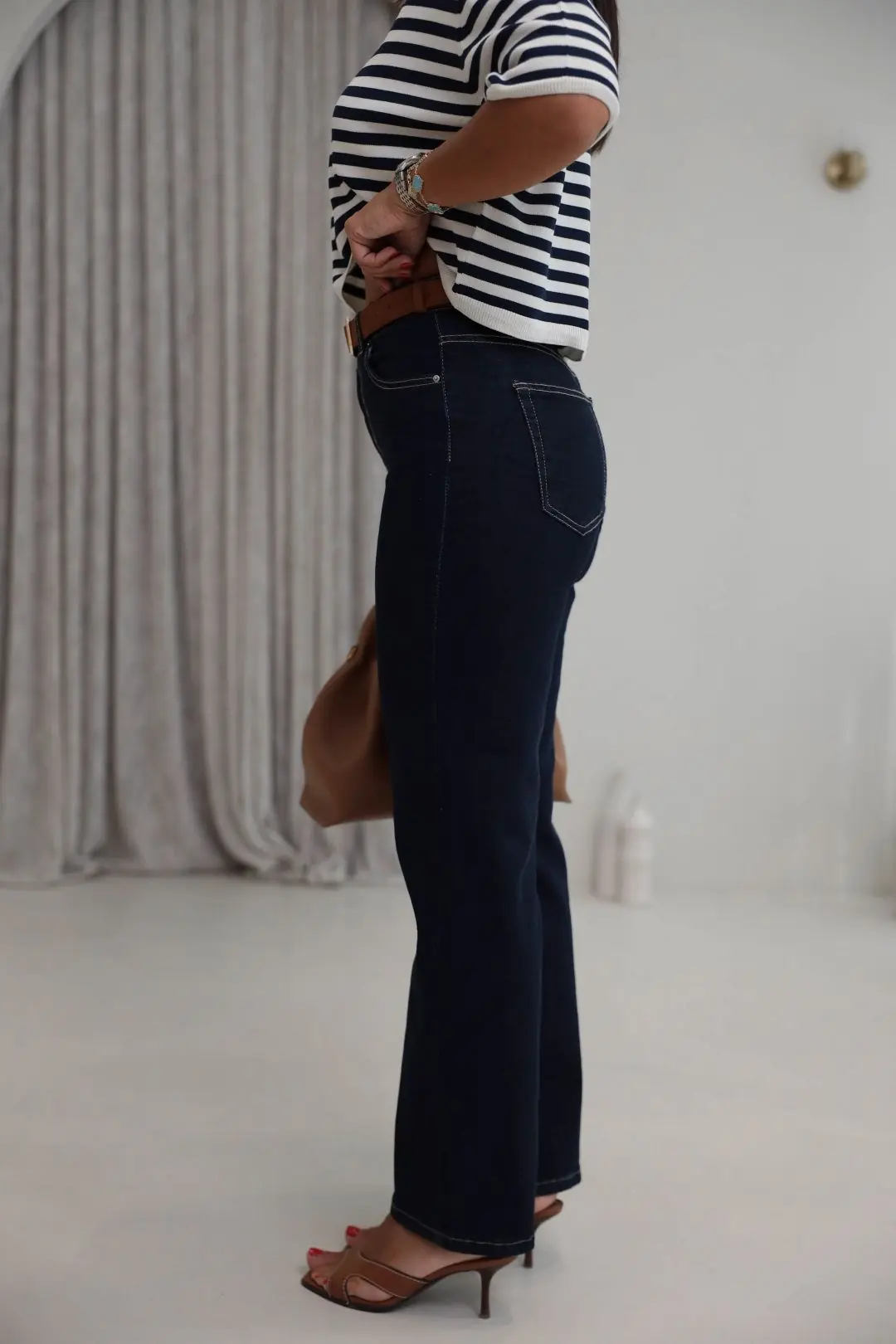 6171 Süet Kemerli Yıkamalı Straight Pantolon LACİVERT