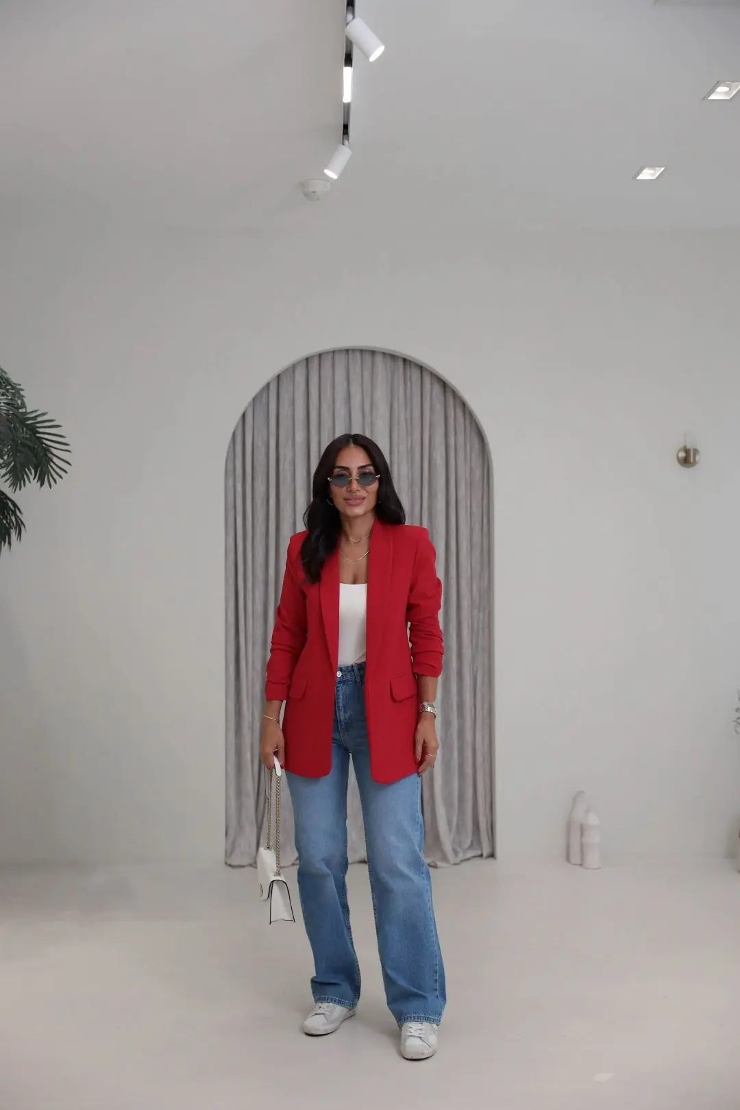3101Y Vatkalı Kolları Büzgülü Blazer Ceket KIRMIZI