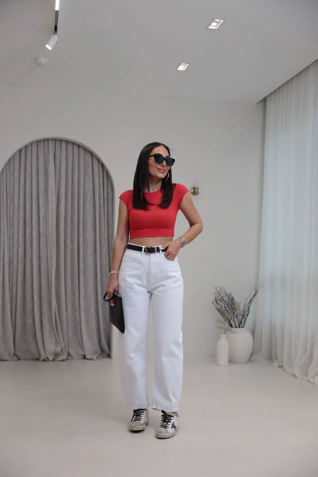 0528 Pamuk ve Modal Karışımlı Crop Top KIRMIZI