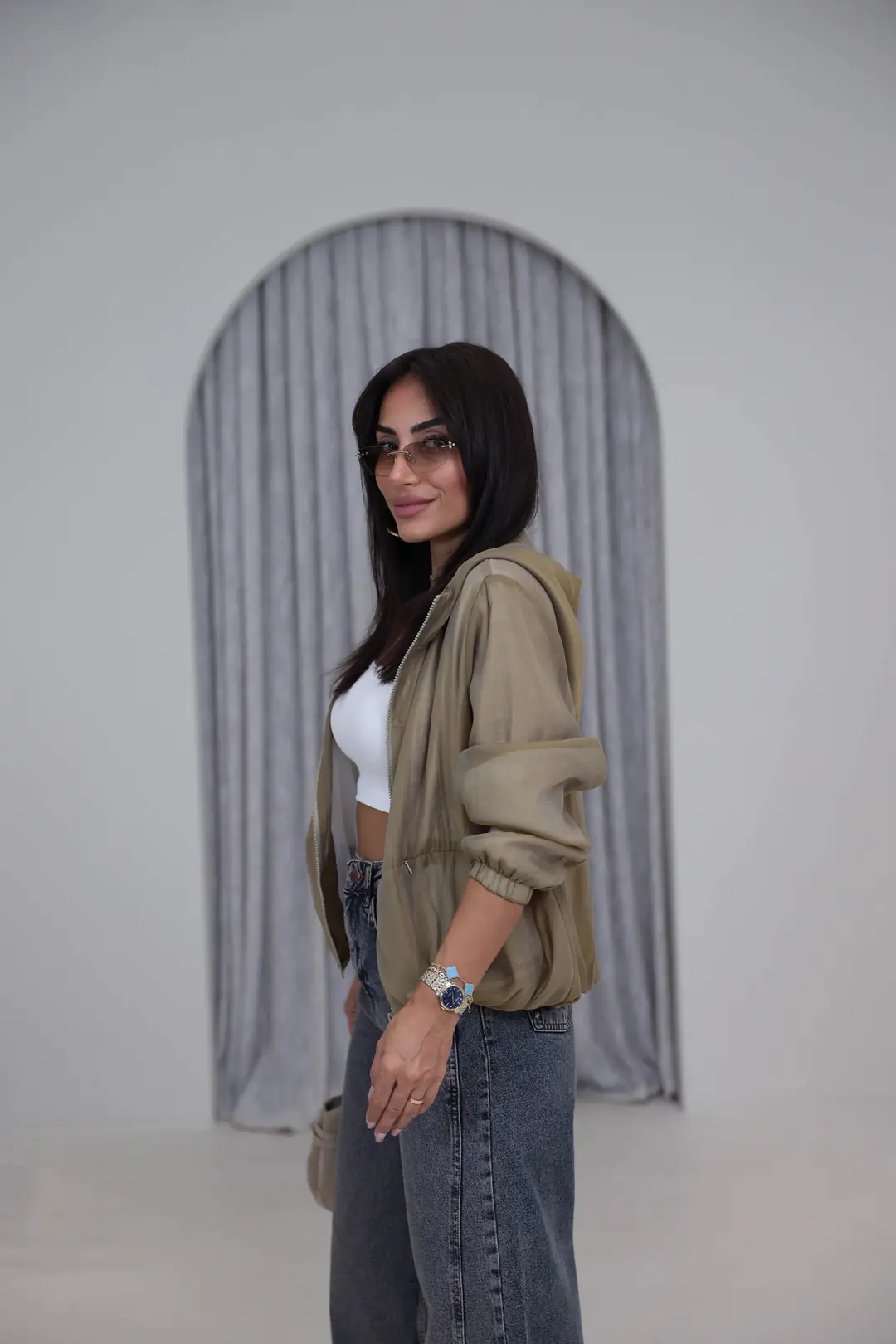 9786 Bel Lastikli File Astarlı Ceket HAKİ YEŞİL