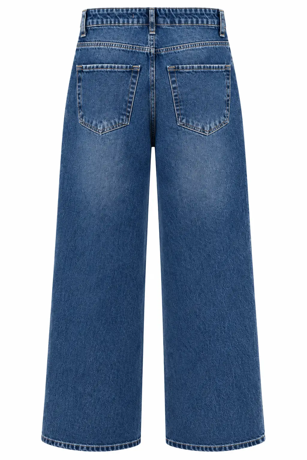 1065 Asimetrik Bel Detaylı Palazzo Denim Pantolon TİNTLİ MAVİ