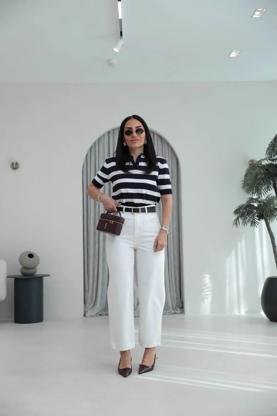 5919 Yüksek Bel Pamuklu Kemerli Mom Jean BEYAZ