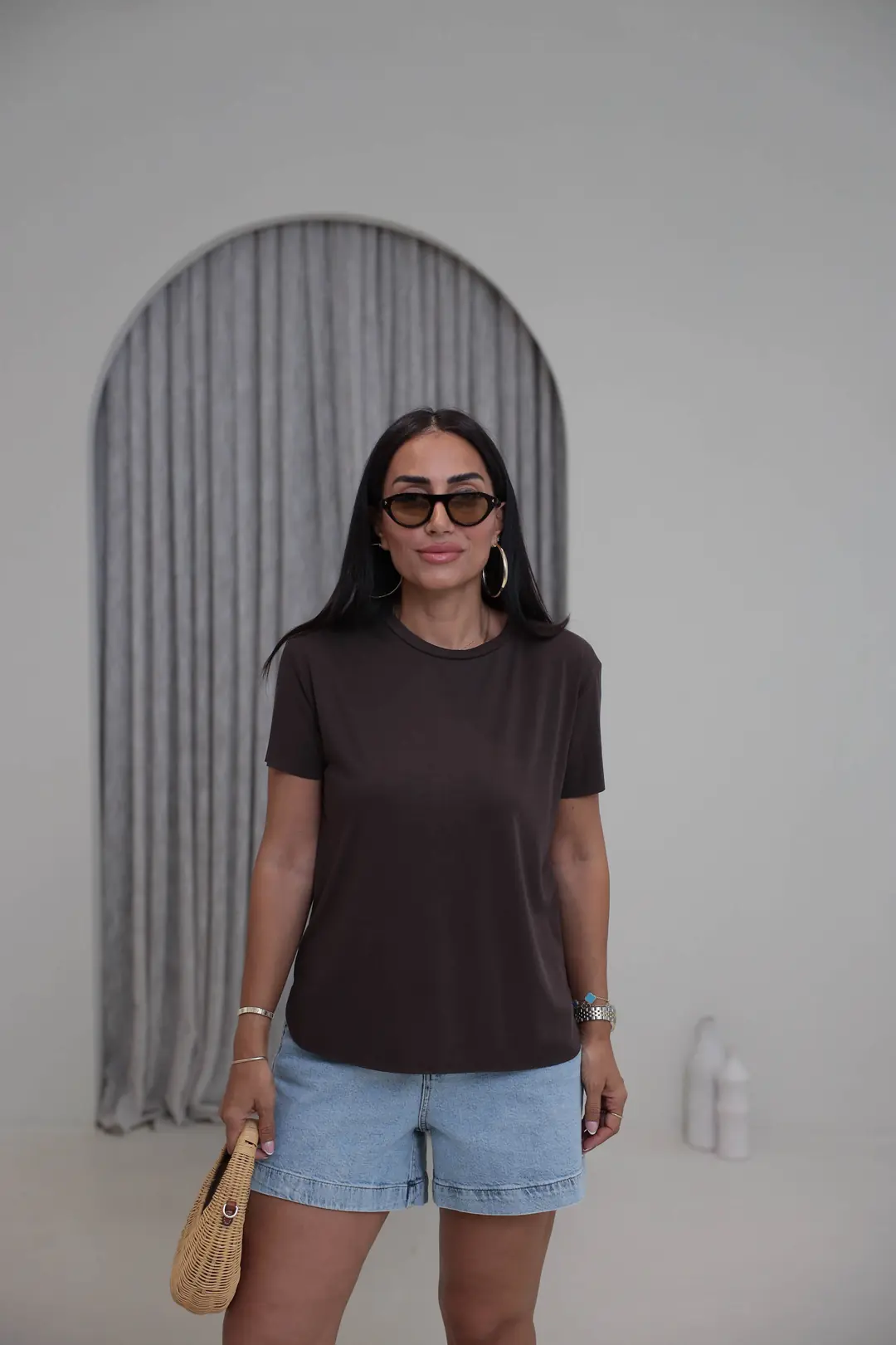 1020 Oys Lazer Kesikli Modal Tshirt KAHVE
