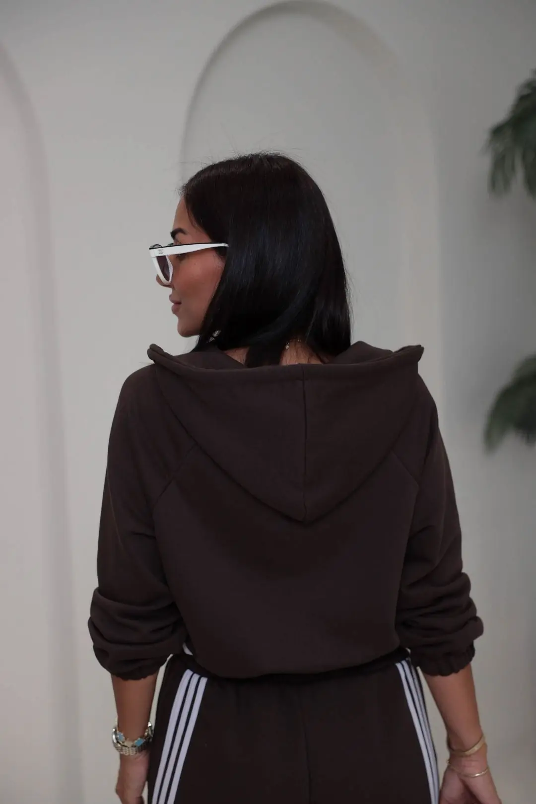 4285 Şerit Detaylı Fermuarlı Sweat Pantolon Takım KAHVE