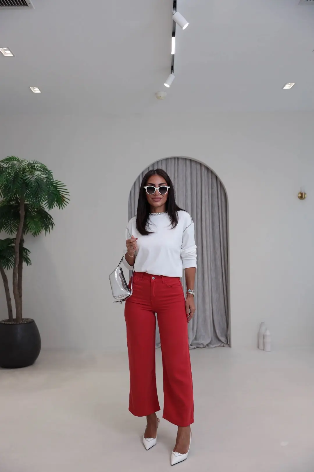 1027 Culotte Tencel Kumaş Pantolon KIRMIZI
