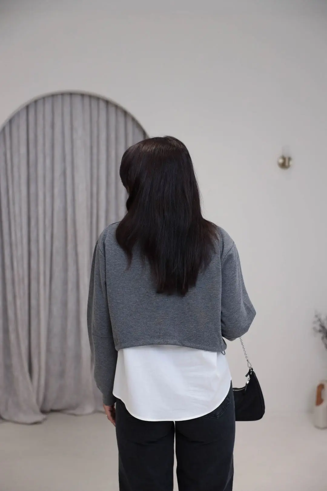 1154 Nakış Gömlek Detaylı Sweatshirt GRİ