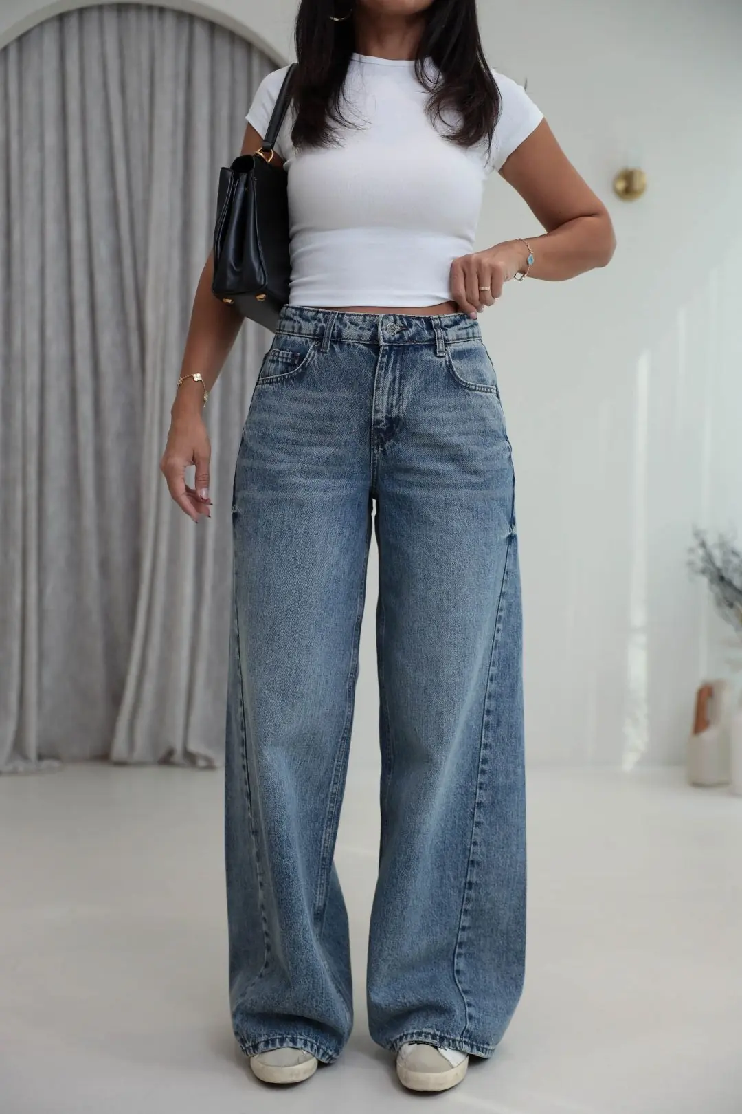 1020 Dikiş Detaylı Wide Leg Denim Pantolon AÇIK MAVİ - AÇIK MAVİ
