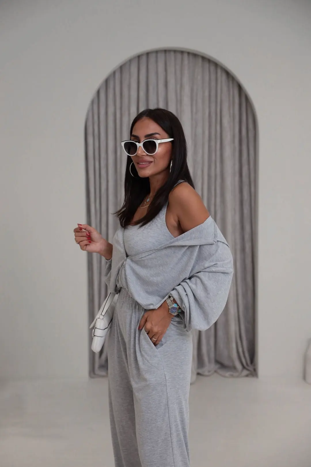 2862 Bralet Detaylı Üçlü Takım GRİ