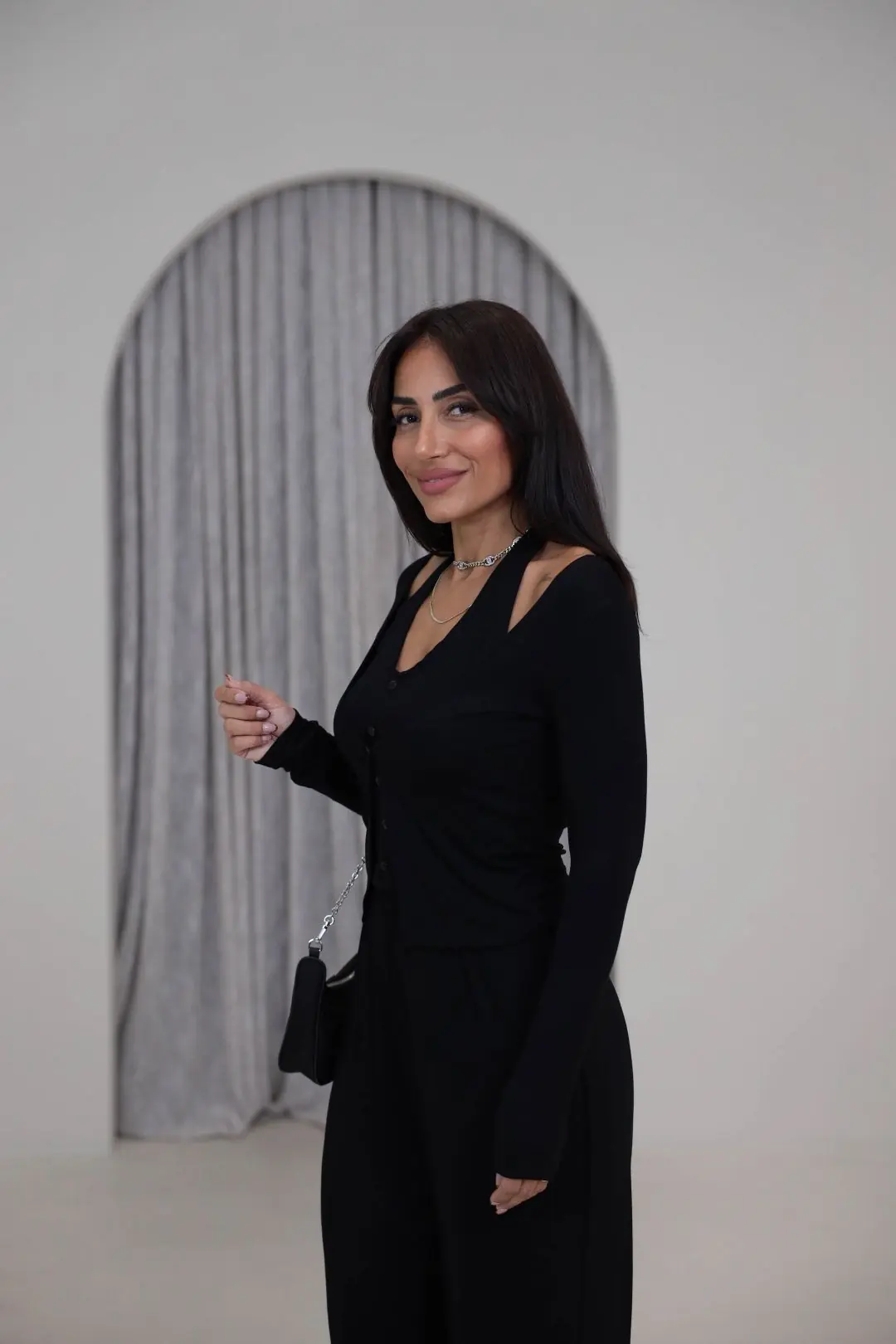3583 Çift Katman Detaylı Takım SİYAH