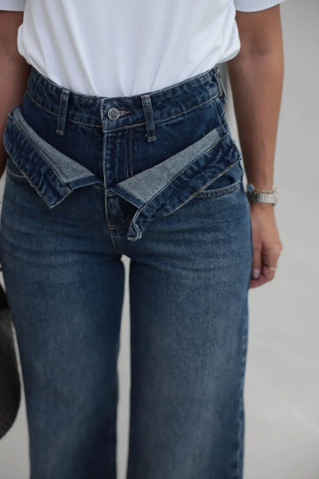 1065 Asimetrik Bel Detaylı Palazzo Denim Pantolon TİNTLİ MAVİ