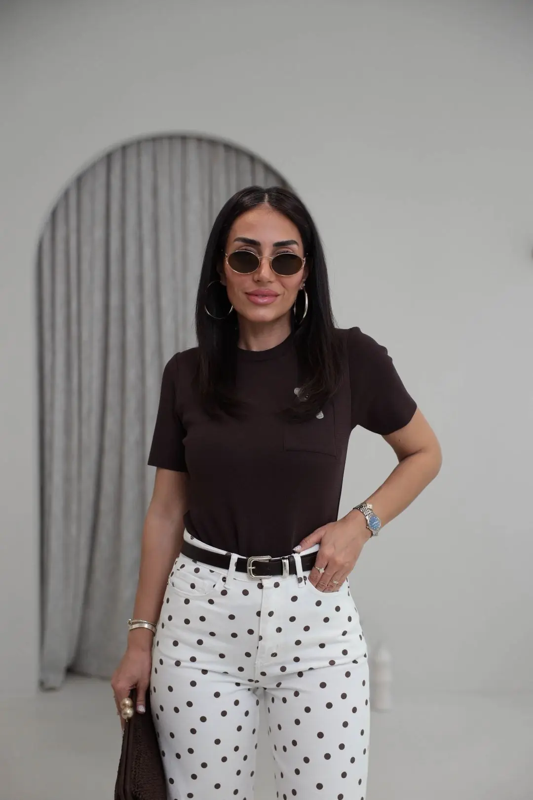 0640 Cebi Ayıcıklı Rayon Kumaş Bluz KAHVE