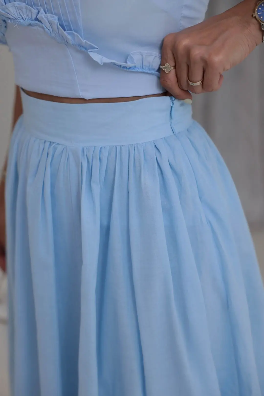 9254 Astarlı Poplin Pamuklu Kloş Etek BEBE MAVİ