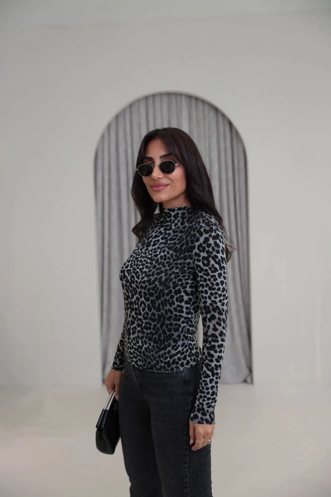 9141 Leopar Desen Bluz ANTRASİT