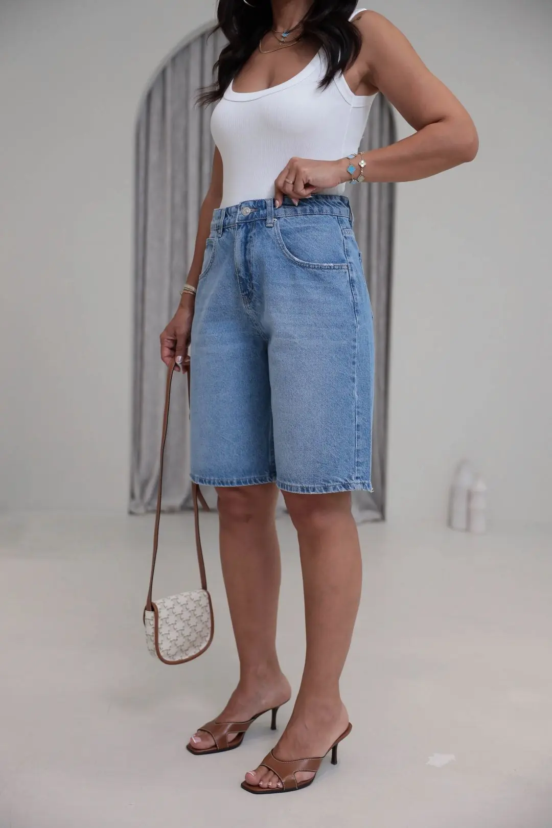 512 Yüksek Bel Denim Bermuda Şort MAVİ