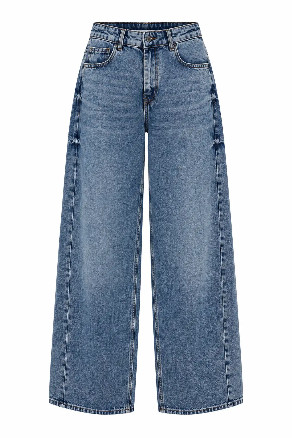 1020 Dikiş Detaylı Wide Leg Denim Pantolon AÇIK MAVİ