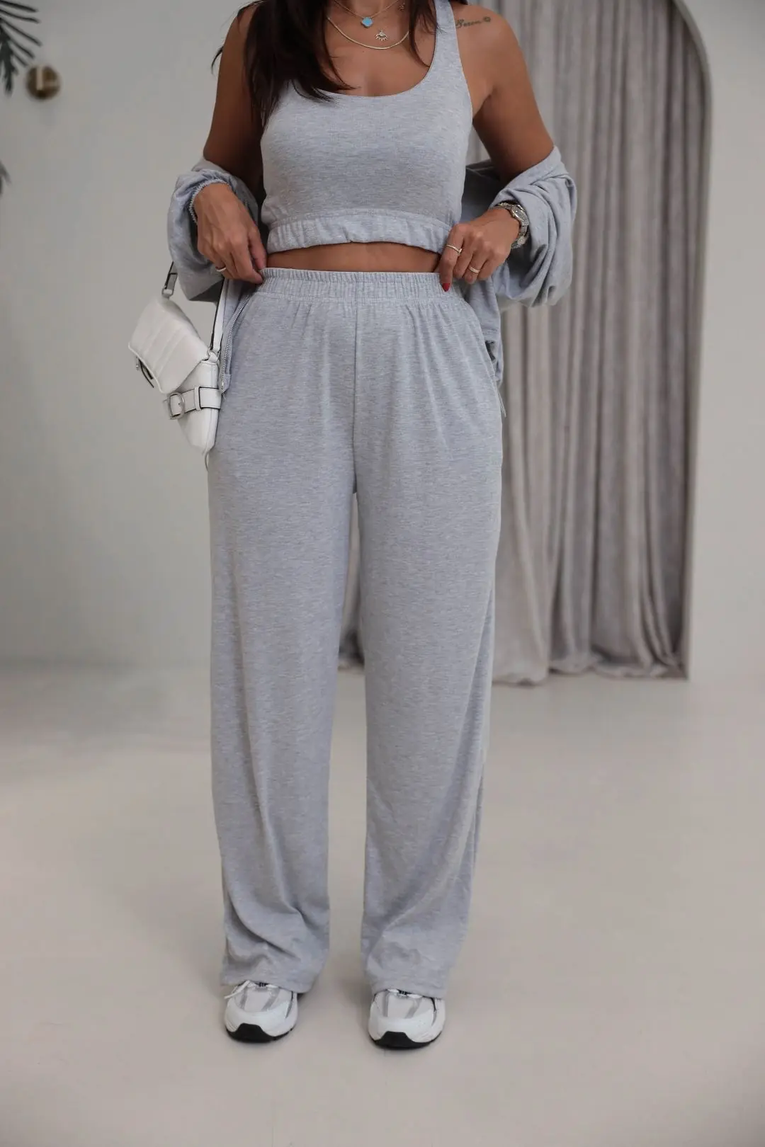 2862 Bralet Detaylı Üçlü Takım GRİ