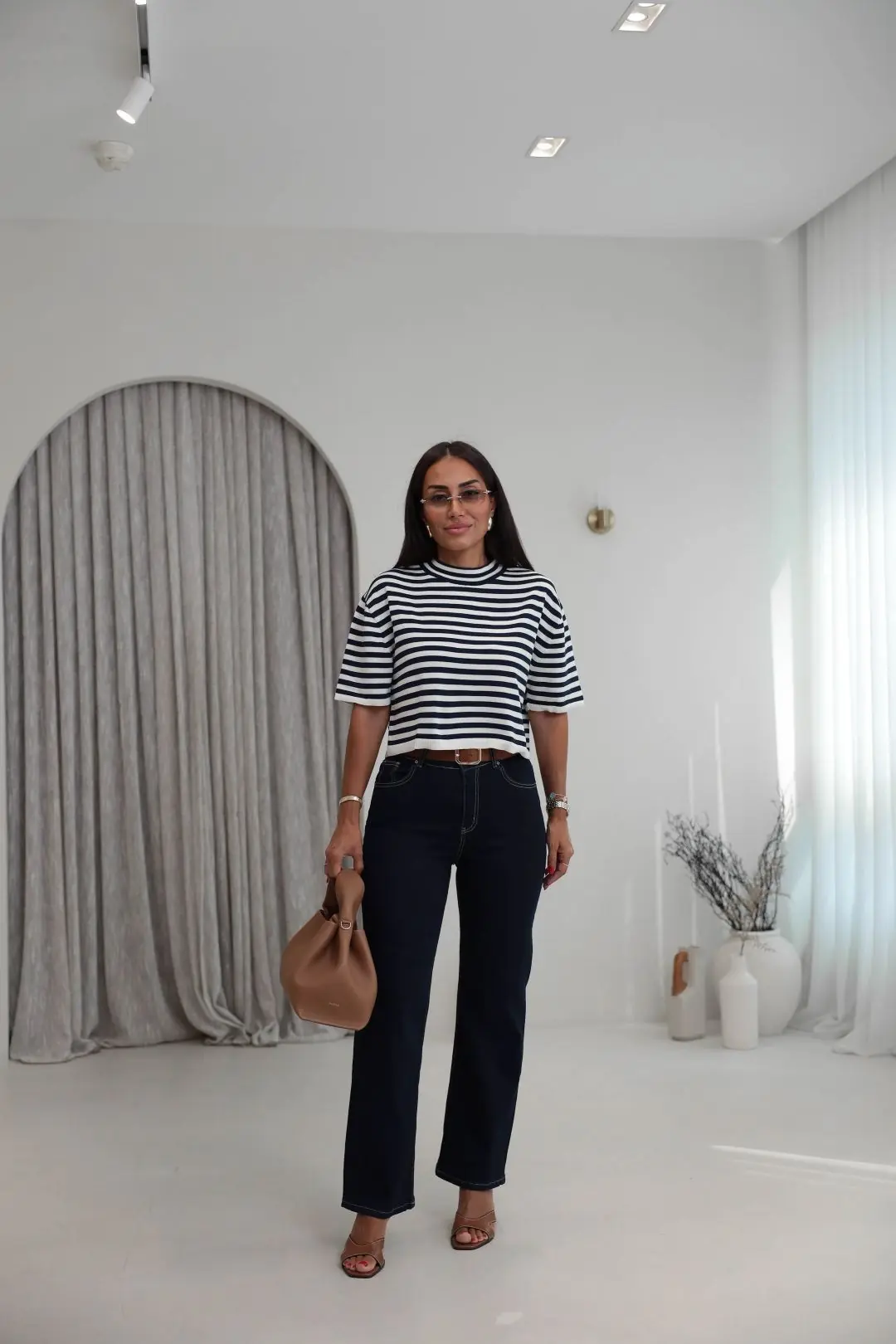 6171 Süet Kemerli Yıkamalı Straight Pantolon LACİVERT