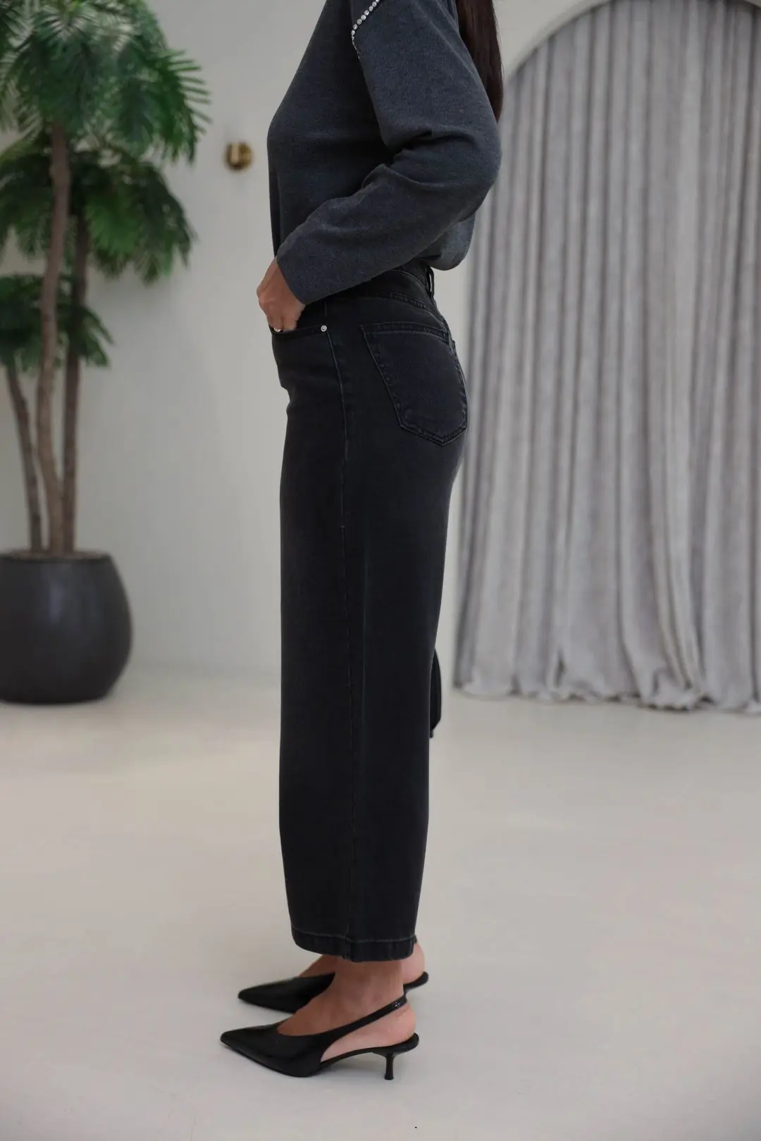 1027 Culotte Tencel Kumaş Pantolon ANTRASİT