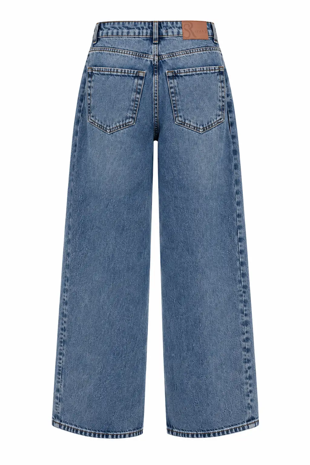 1020 Dikiş Detaylı Wide Leg Denim Pantolon AÇIK MAVİ