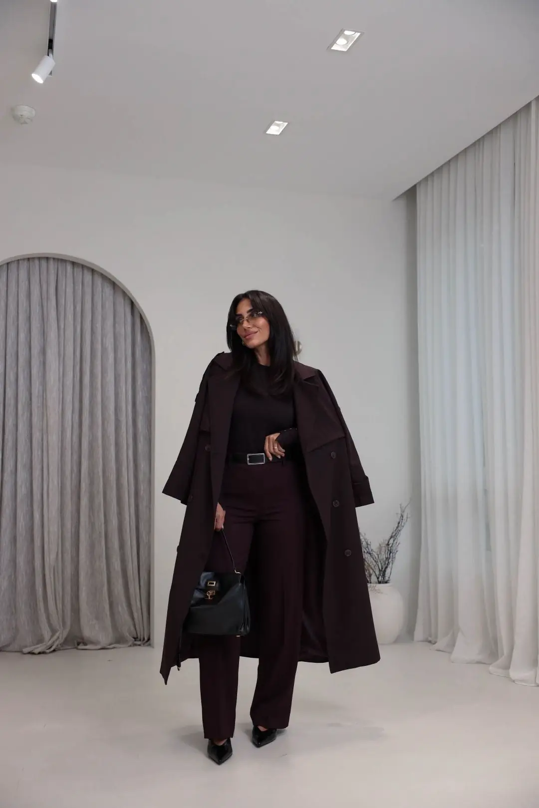 7291 Kemerli Ütü Çizgili Kumaş Pantolon BORDO