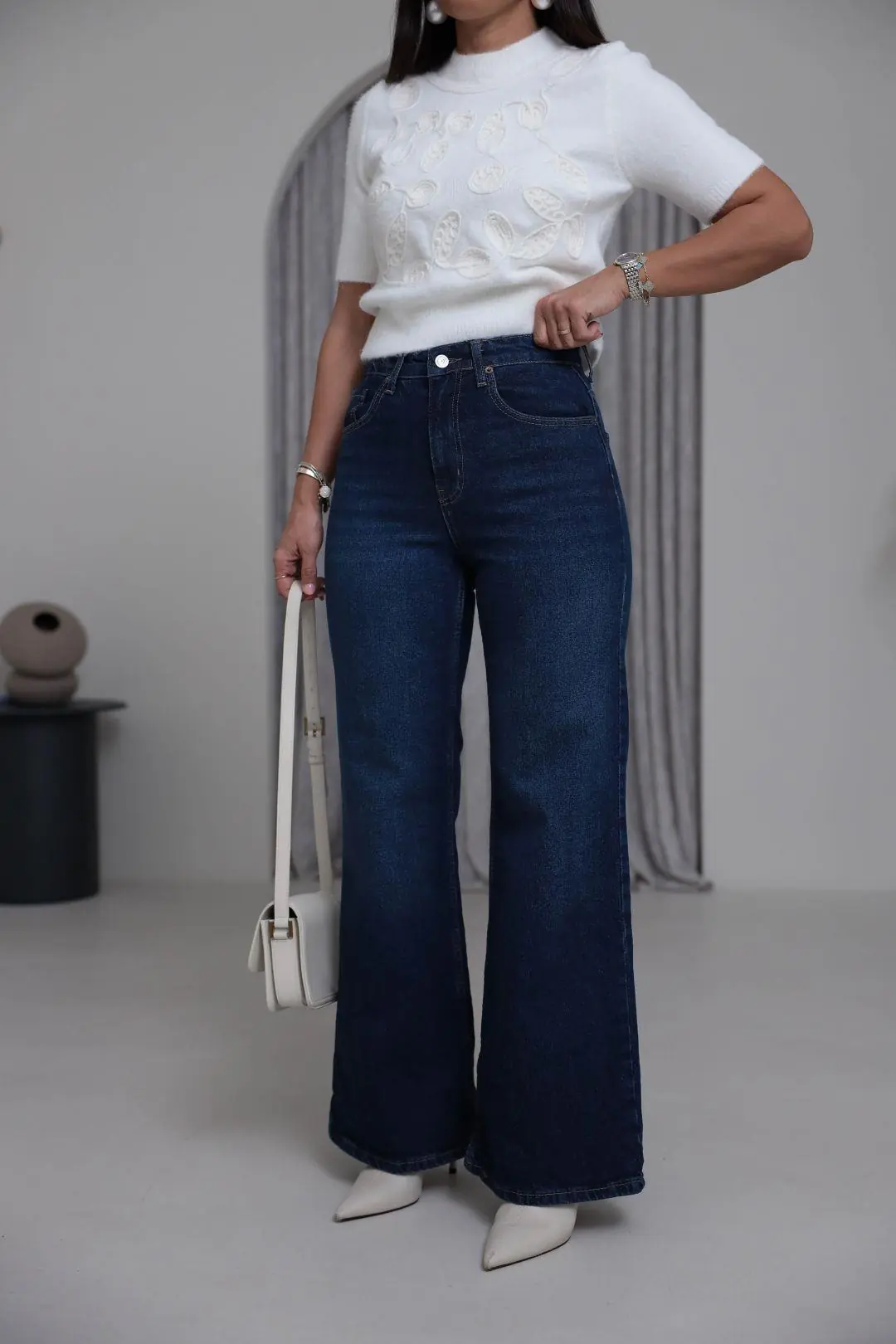 Yüksek Bel Wide Leg Jean KOYU MAVİ
