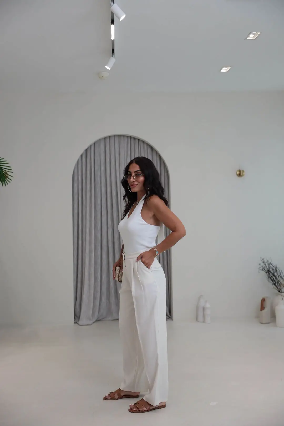 7545 Beli Ayarlanabilir Tencel Pantolon EKRU