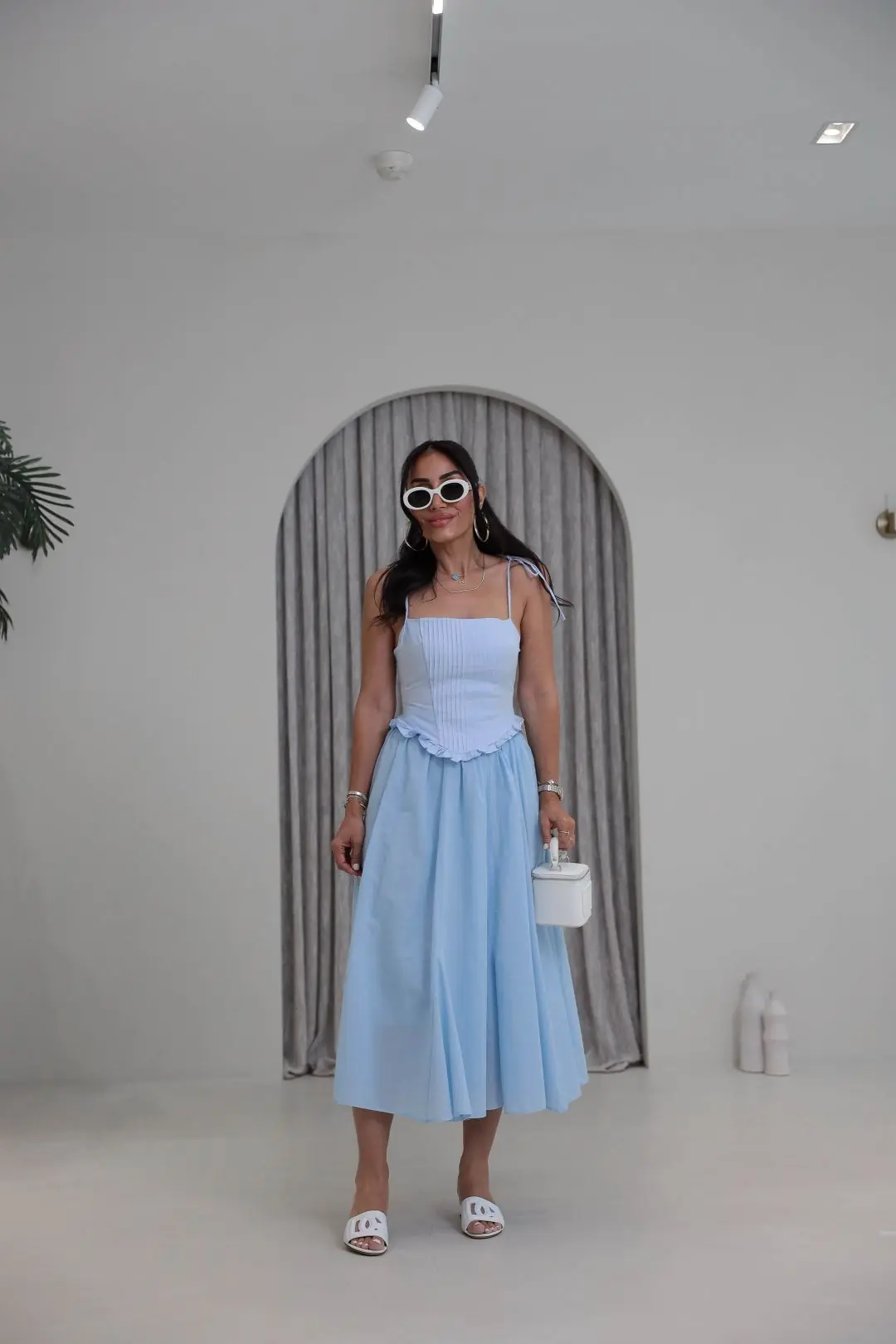9254 Astarlı Poplin Pamuklu Kloş Etek BEBE MAVİ