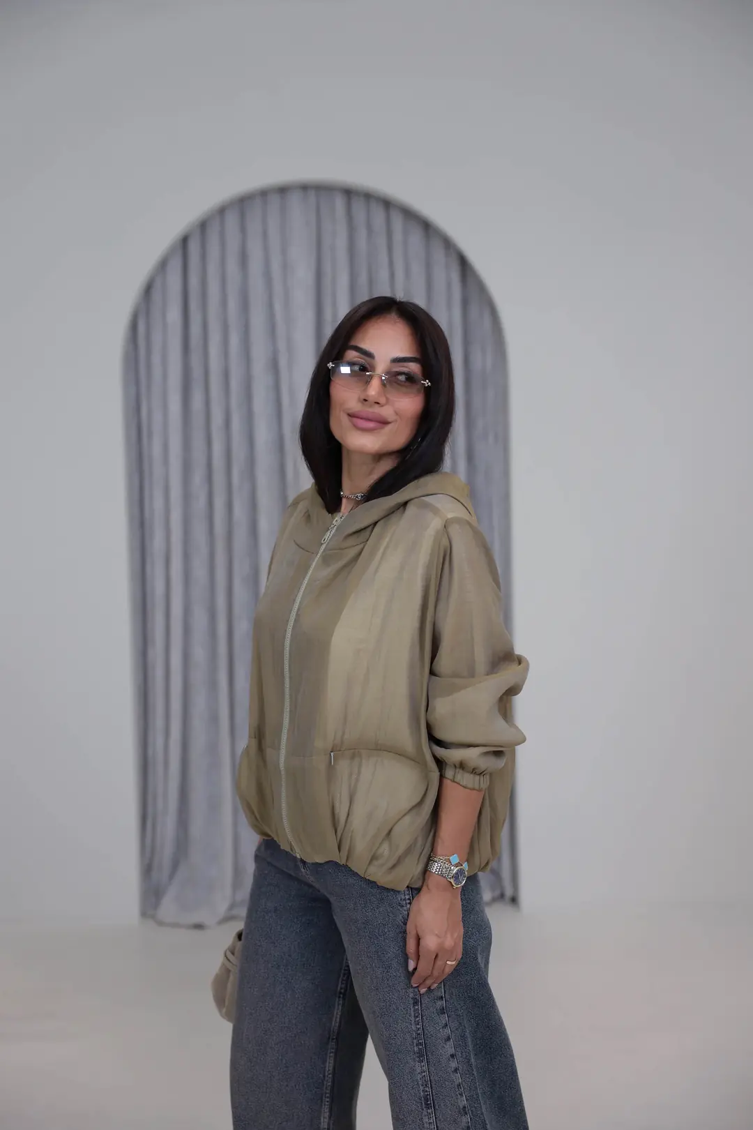 9786 Bel Lastikli File Astarlı Ceket HAKİ YEŞİL
