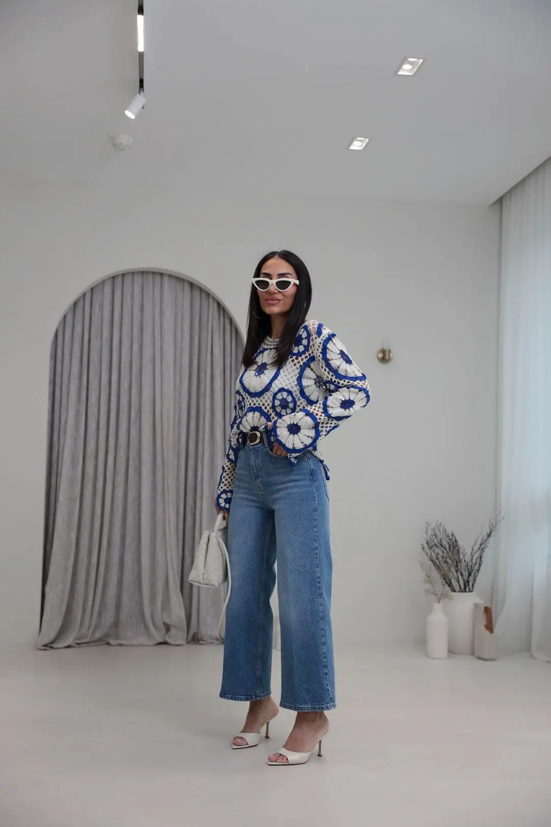 Kemerli Yüksek Bel Culotte Jean MAVİ