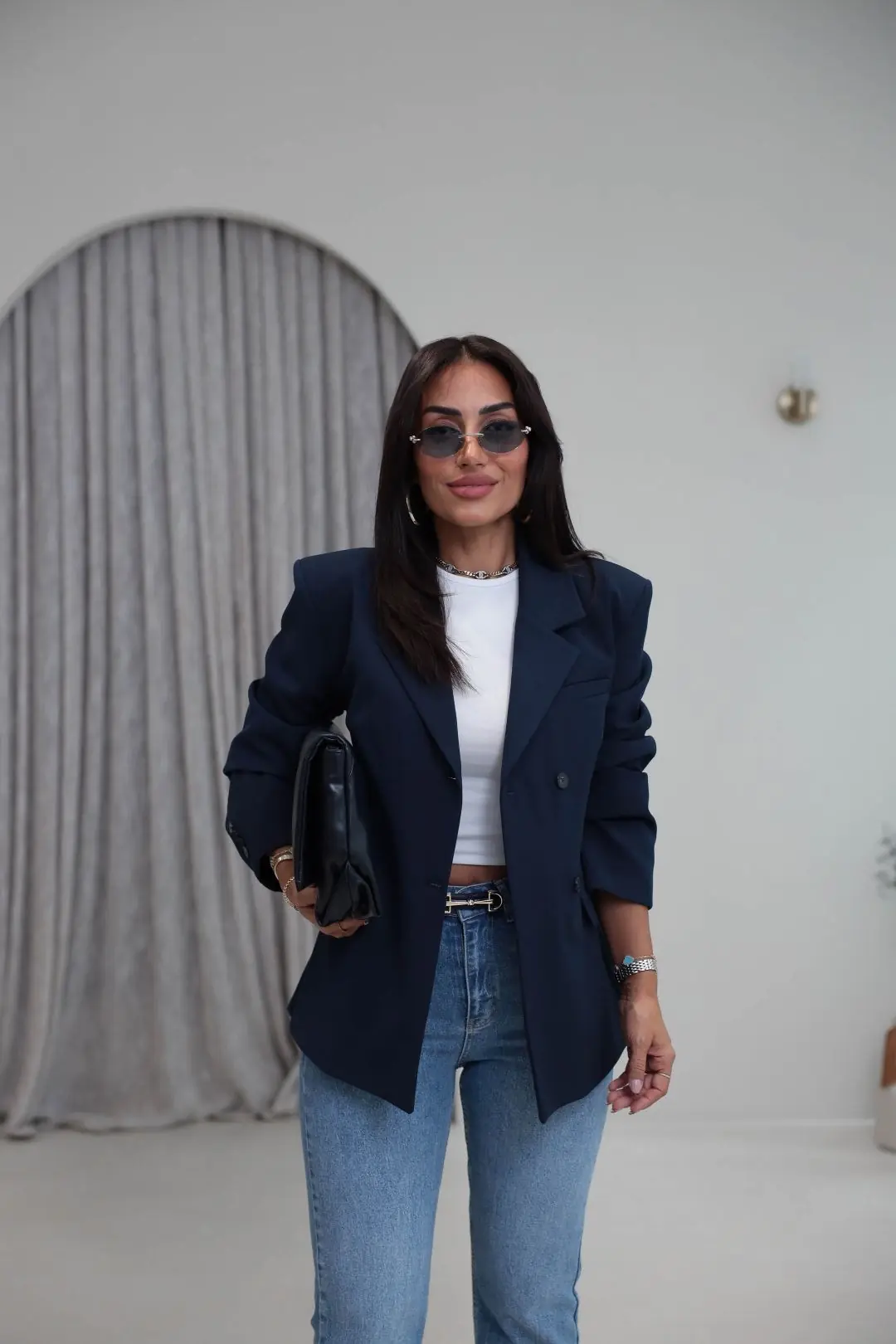 6344 Çift Düğmeli Cep Kapaklı Blazer Ceket LACİVERT