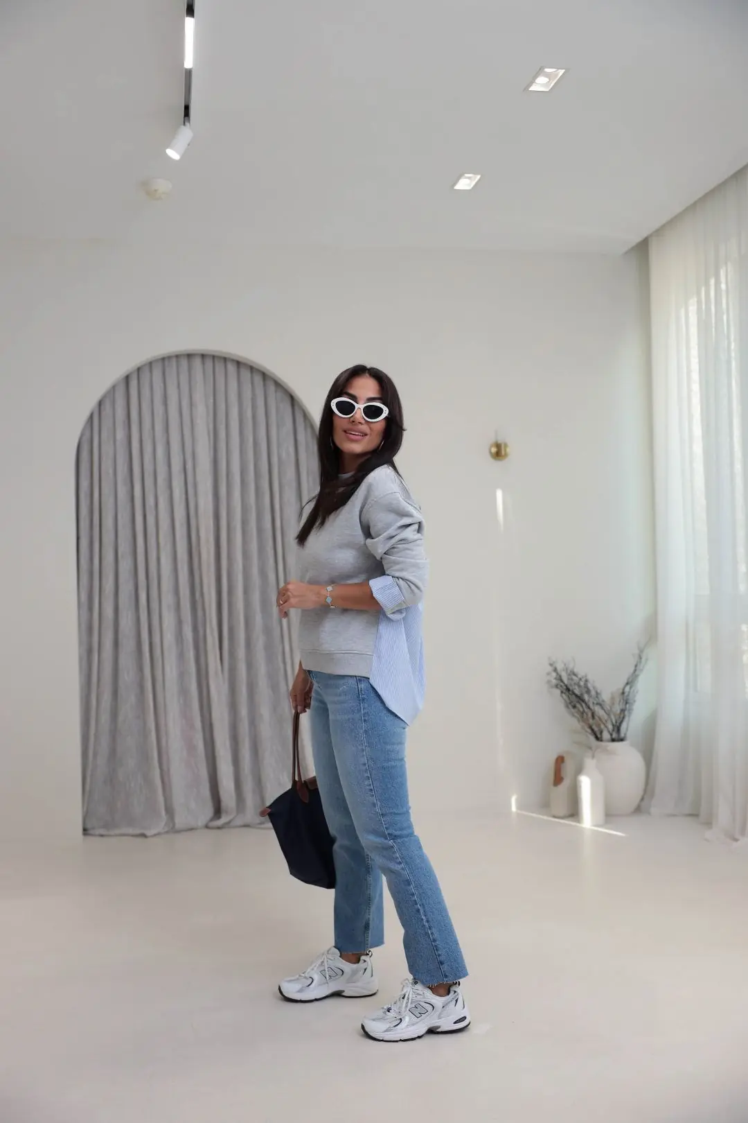 0201 Bisiklet Yaka Gömlek Garnili 3 İplik Sweatshirt GRİ
