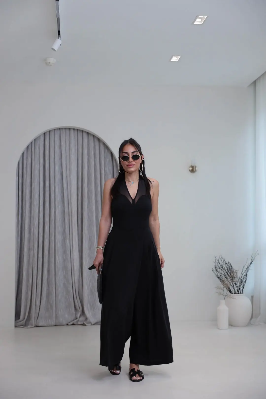Boyundan Geçmeli Tül Garnili Bodysuit SİYAH