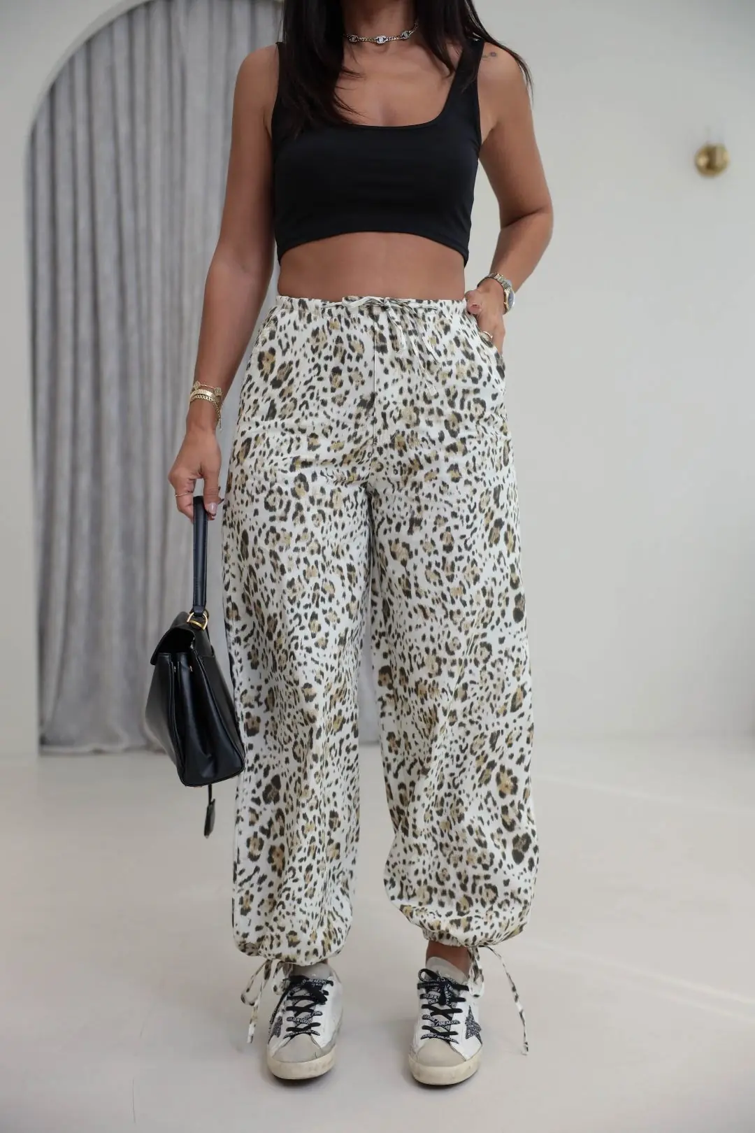 9144 Bel Ve Paça Bağıcıklı Leopar Desen Pantolon LEOPAR - LEOPAR