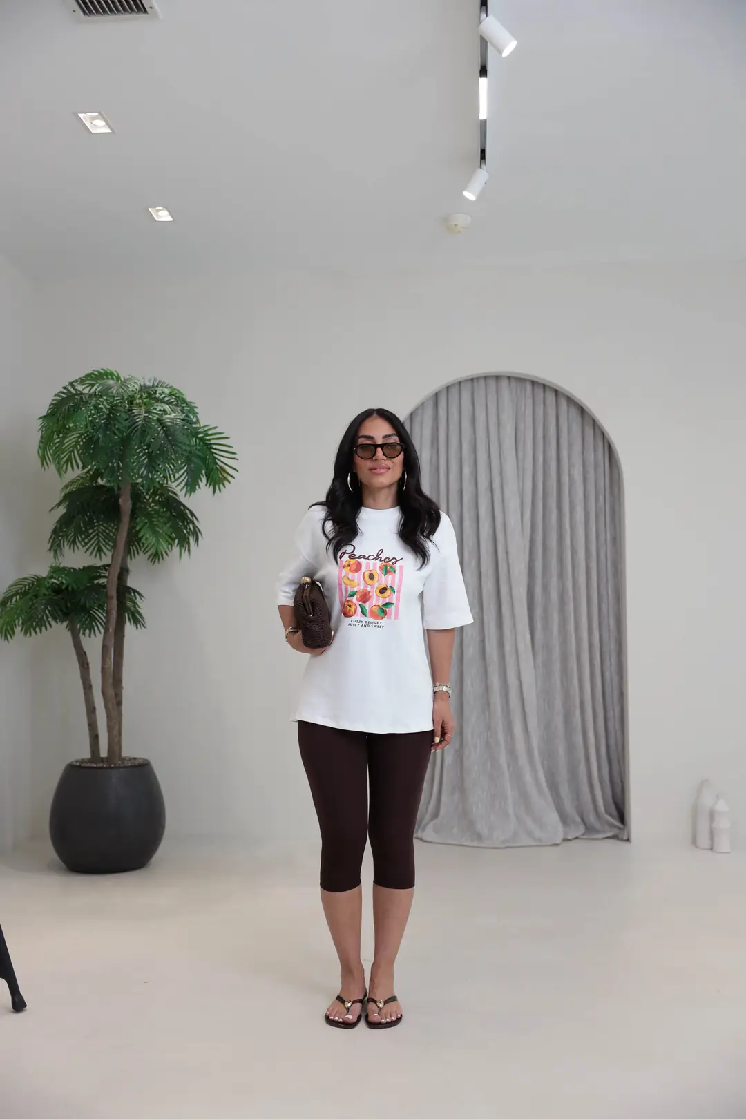 2026 Peaches Şeftali Baskılı Oversize Pamuklu Tshirt EKRU