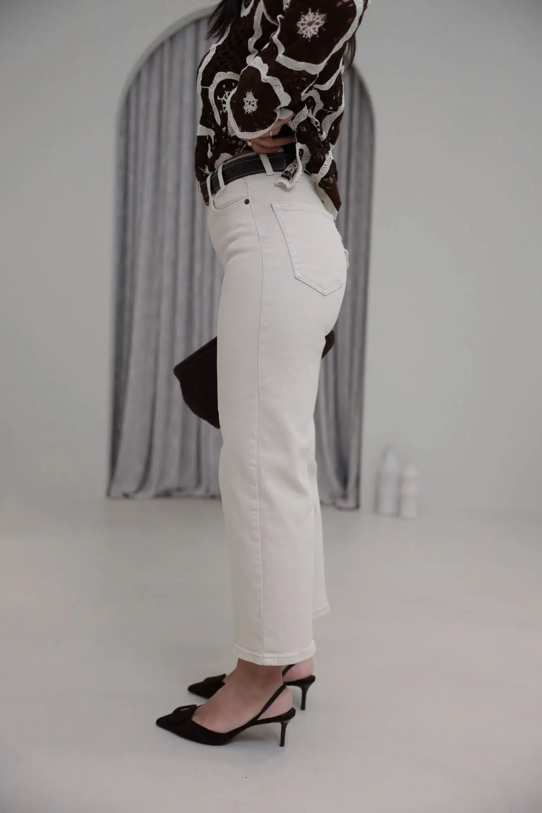 Kemerli Yüksek Bel Culotte Jean BEJ