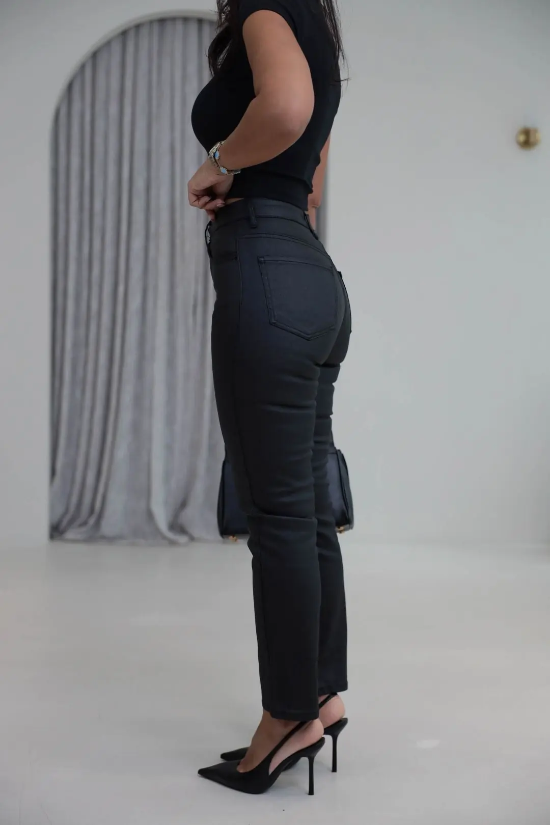 2499 Mum Kaplamalı Pantolon SİYAH