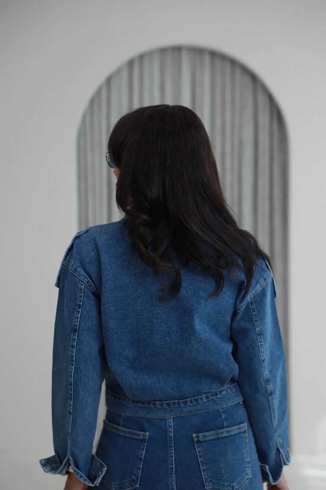 1129 Apoletli Denim Ceket MAVİ