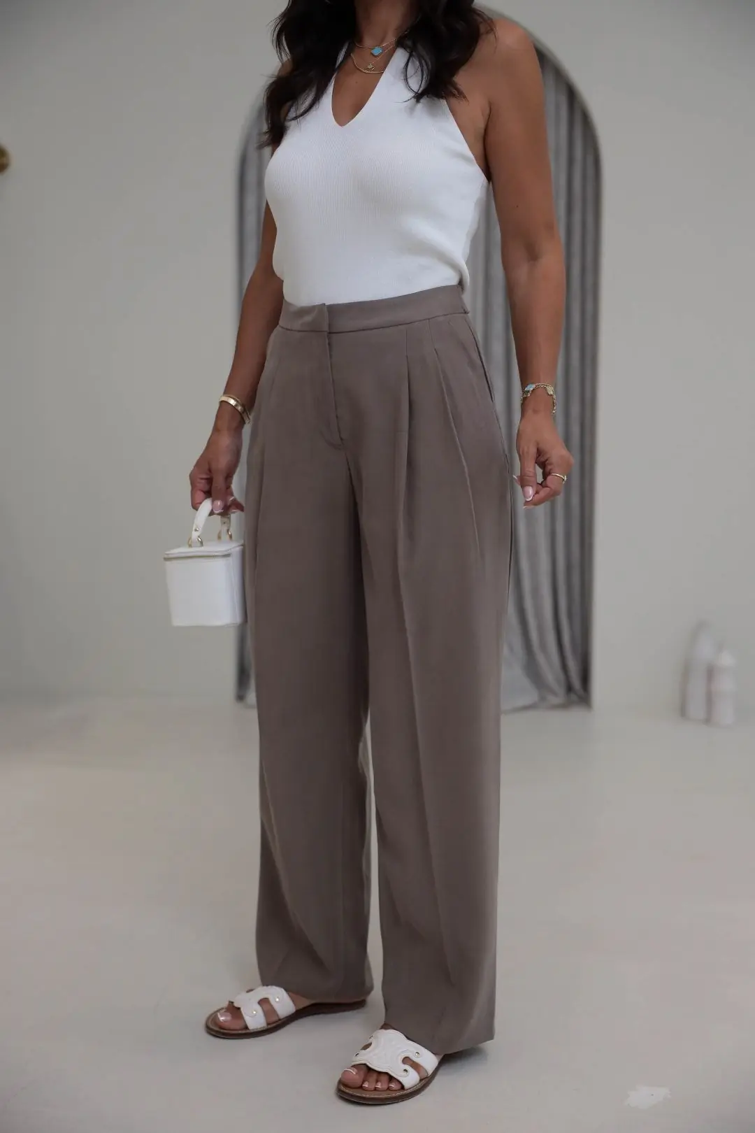7545 Beli Ayarlanabilir Tencel Pantolon VİZON