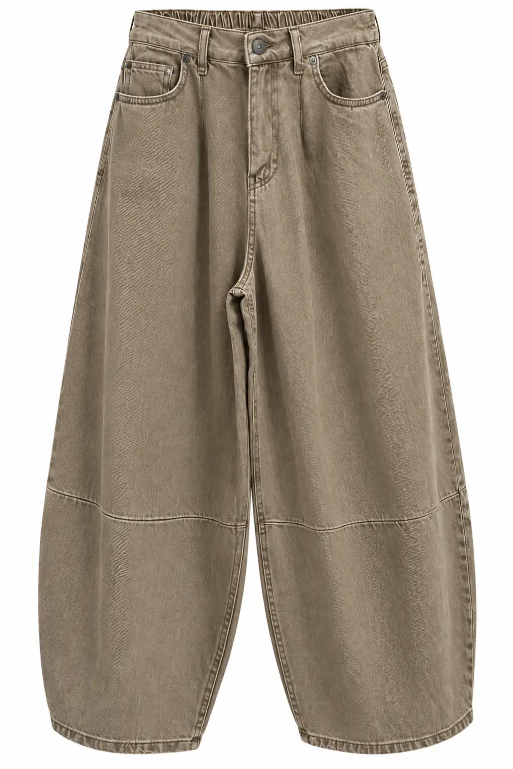 0107 Bel Lastikli Yüksek Bel Rahat Kesim Denim Pantolon TAŞ