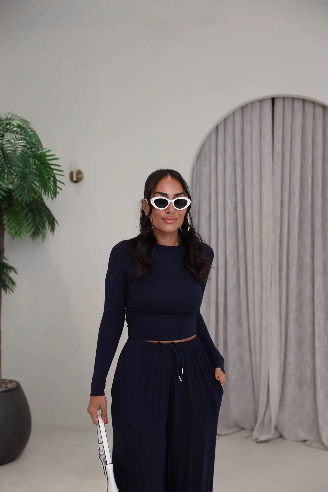 4289 Modal Drape Detaylı Şalvar Kesimli Bluz Pantolon Takım LACİVERT