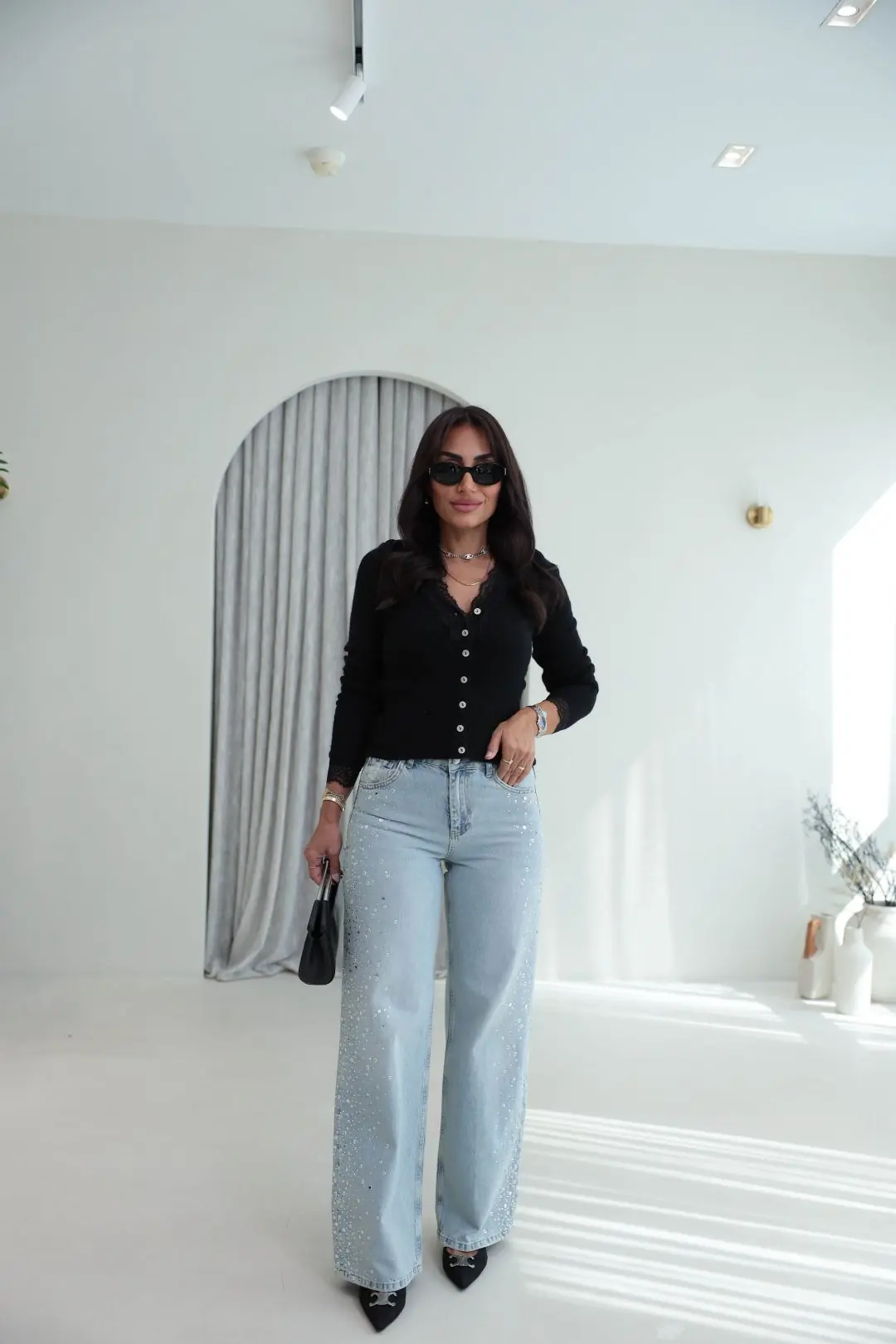 9119 Taş işlemeli Wide Leg jean AÇIK MAVİ