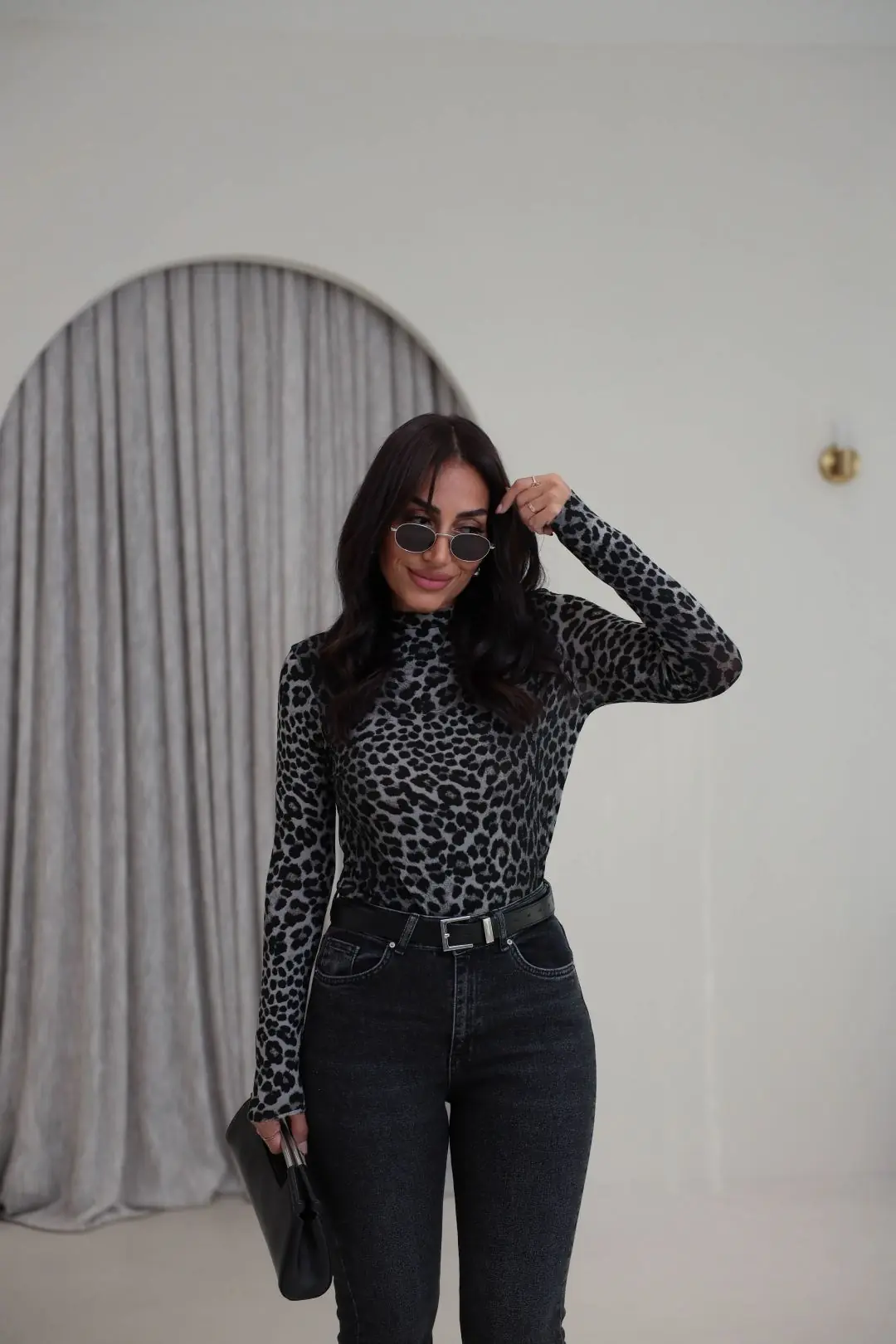 9141 Leopar Desen Bluz ANTRASİT